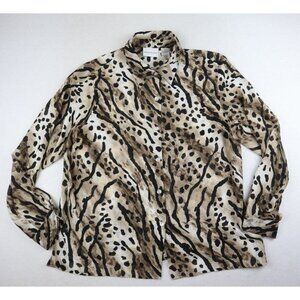 ALFRED DUNNER - WOMEN'S SHEER BEIGE PRINT LONG SLEEVE BUTTON-UP BLOUSE - SIZE 14